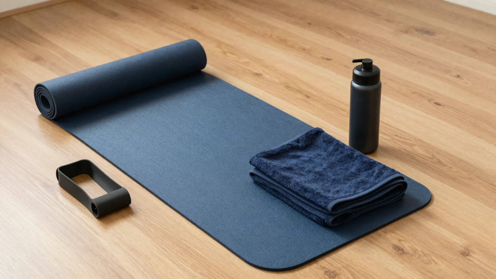 Tapis et petit matériel préparés pour une séance de pont fessier